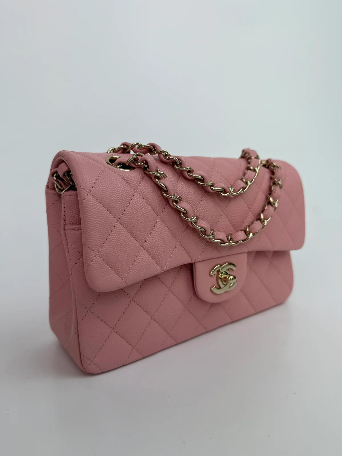 CHANEL SMALL CLASSIC DOUBLE FLAP IN PINK CAVIAR LEATHER WITH GHW
