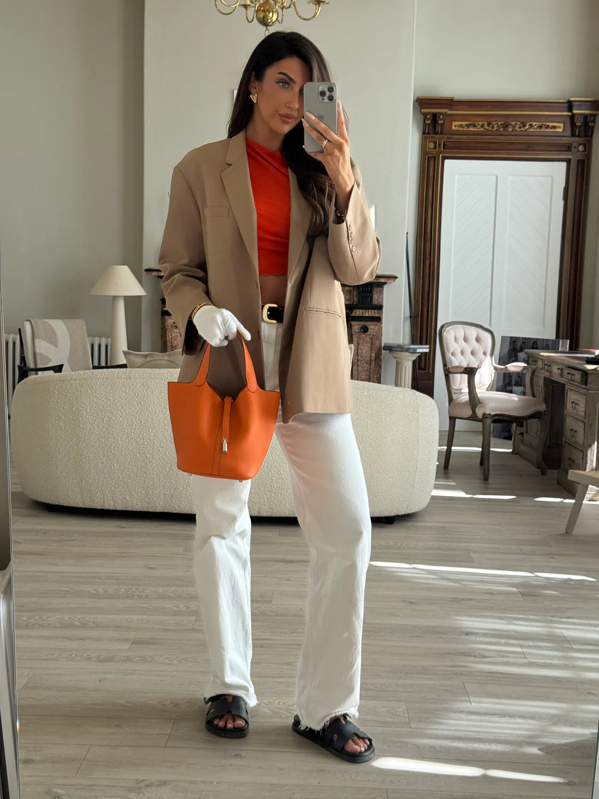 HERMÈS PICOTIN 22 IN ORANGE CLEMENCE LEATHER WITH PHW