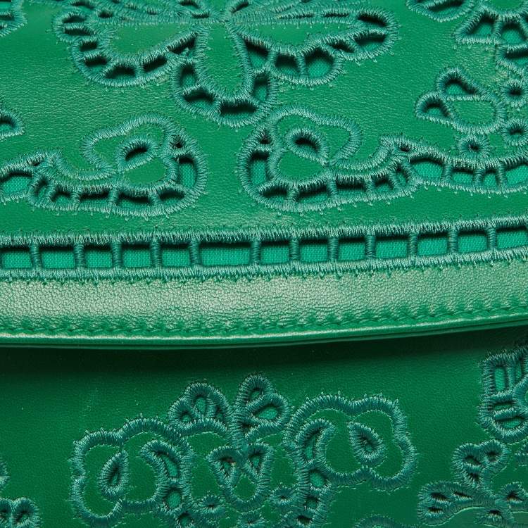 Dolce & Gabbana Green Leather Small Embroidered Miss Sicily Top Handle Bag