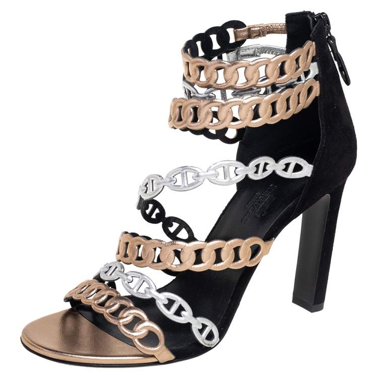 Hermes Multicolor Suede And Leather Romy Sandals Size 37