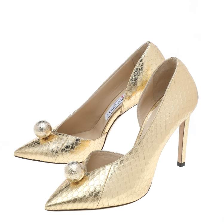 Jimmy Choo Gold Python Embossed Leather Sadira D'orsay Pumps Size 36