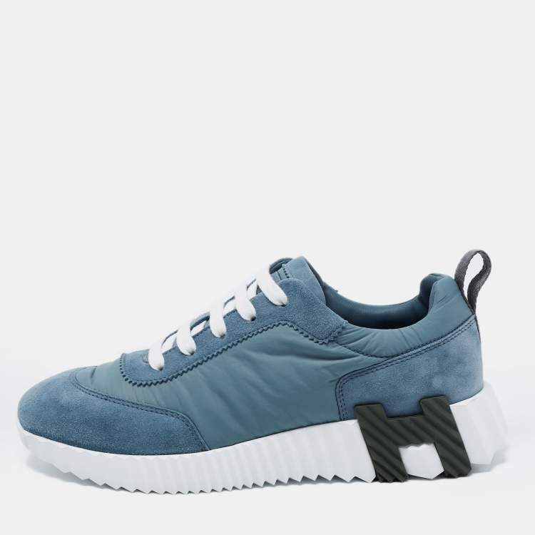 Hermes Blue Neoprene and Suede Bouncing Sneakers Size 37