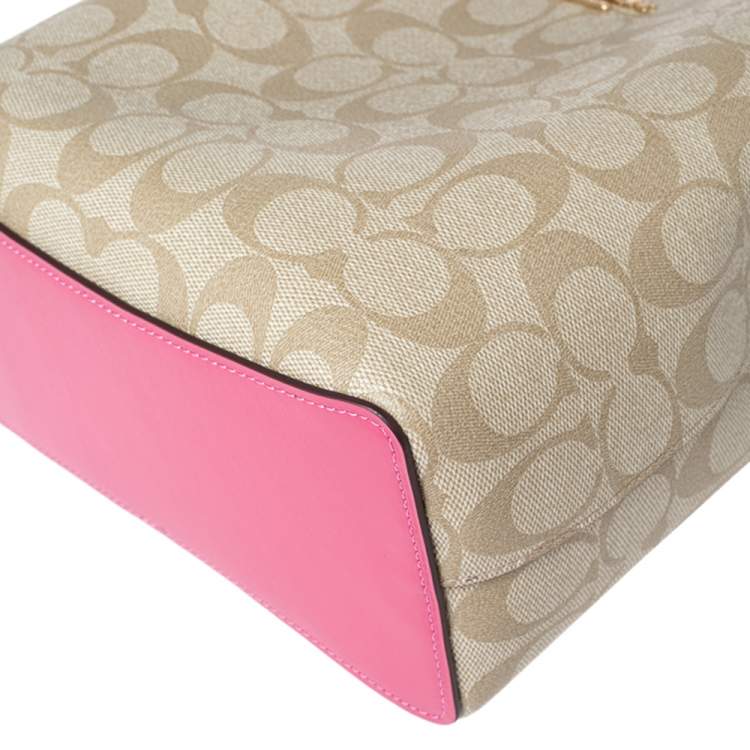 Coach Beige/Pink Signature Coated Canvas and Leather Small Town Bucket Bag