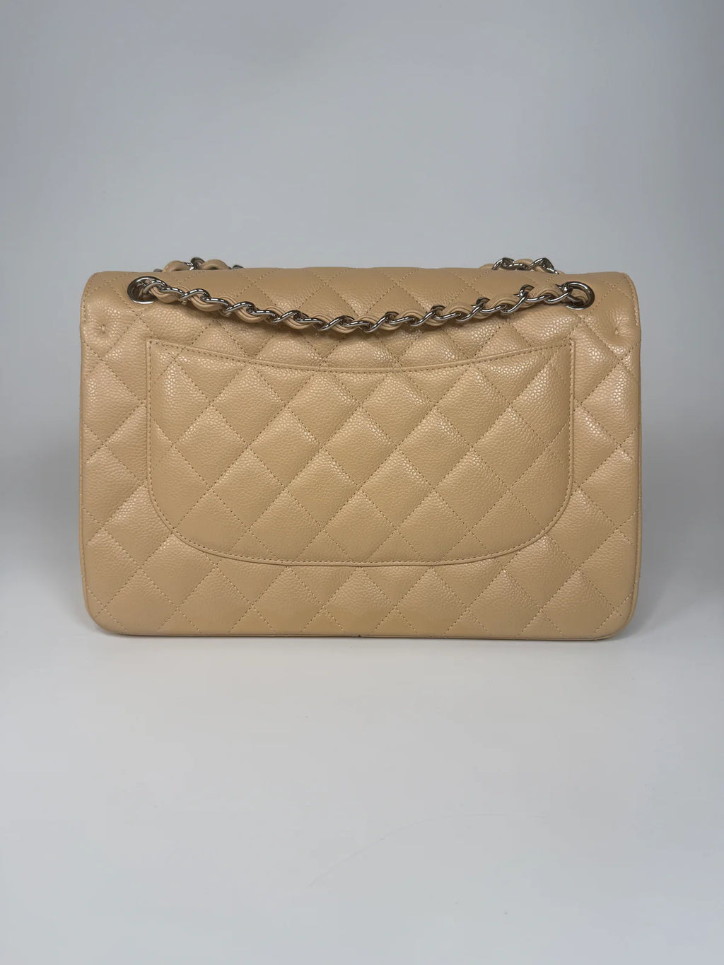 CHANEL JUMBO CLASSIC FLAP BAG IN BEIGE CAVIAR LEATHER WITH SHW