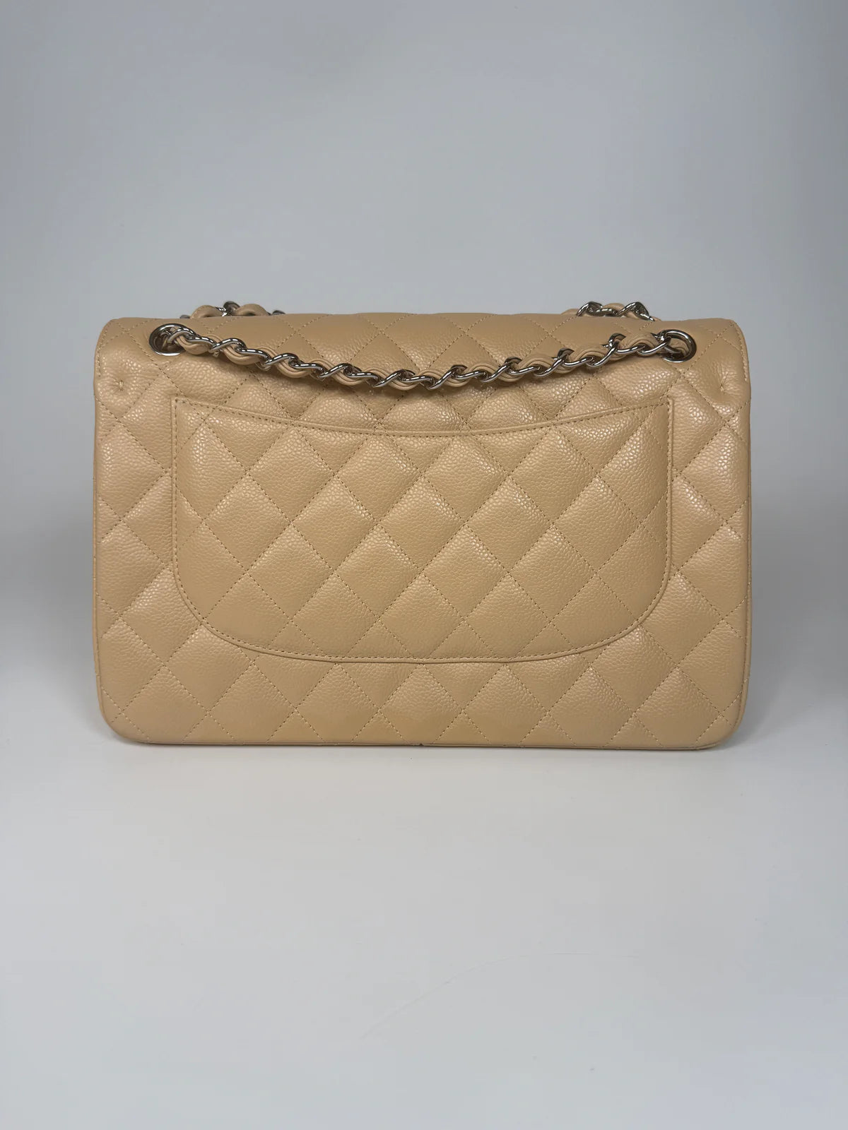 CHANEL JUMBO CLASSIC FLAP BAG IN BEIGE CAVIAR LEATHER WITH SHW