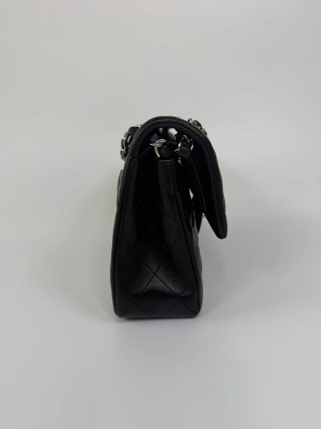 CHANEL SMALL CLASSIC DOUBLE FLAP IN BLACK LAMBSKIN LEATHER WITH SHW