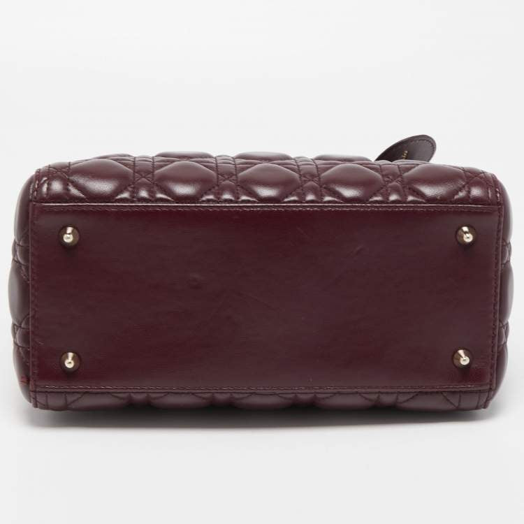 Dior Burgundy Cannage Leather Medium Lady Dior Tote