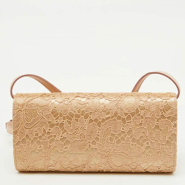 Dolce & Gabbana Beige Lace and Satin Sicily Flap Clutch