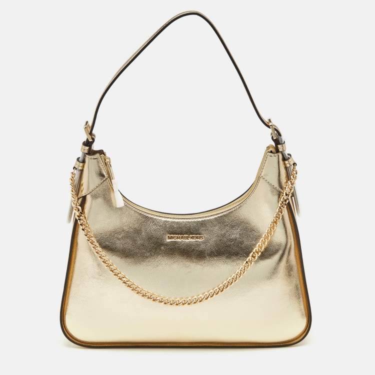 Michael Kors Gold Leather Large Wilma Chain Hobo
