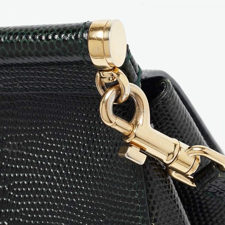 Dolce & Gabbana Green Lizard Embossed Leather Small Miss Sicily Top Handle Bag