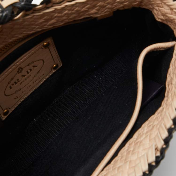 Prada Beige/Black Woven Madras Leather Crossbody Bag