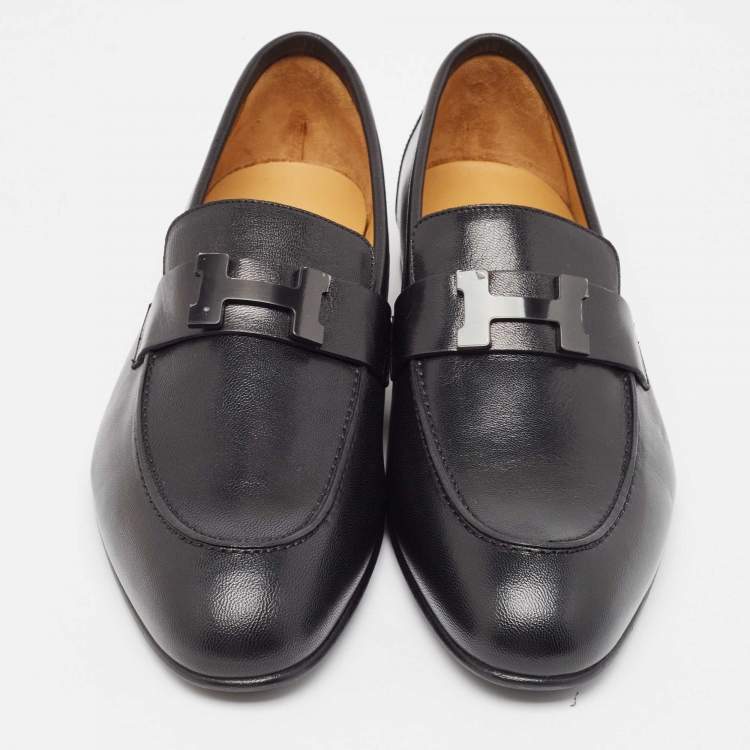 Hermès Black Leather Paris Loafers Size 41