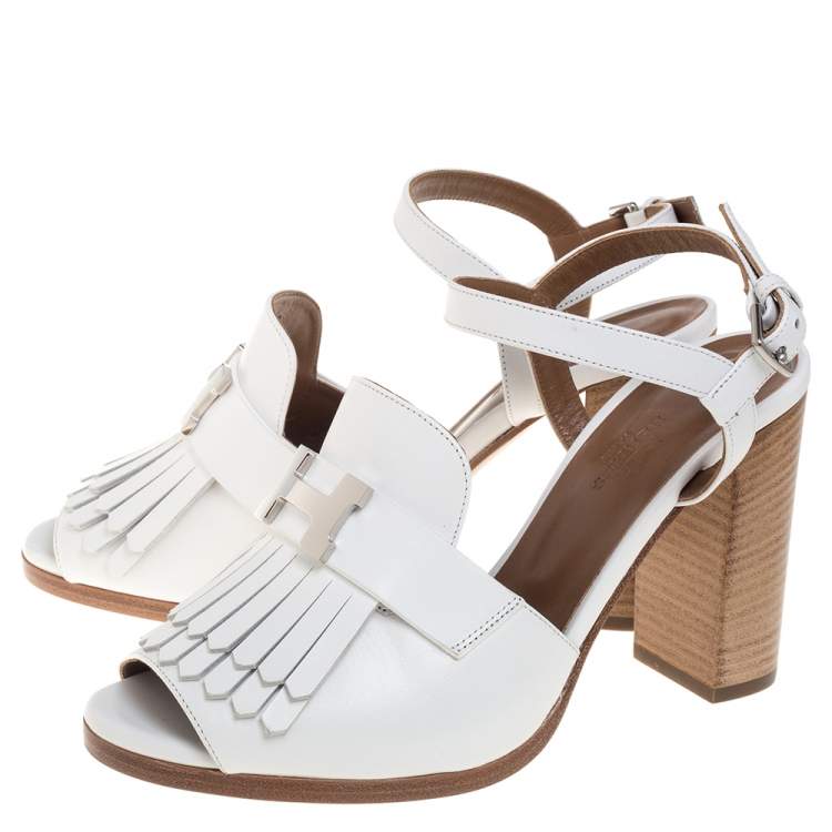 Hermes White Leather Alesia Ankle Strap Sandals Size 38