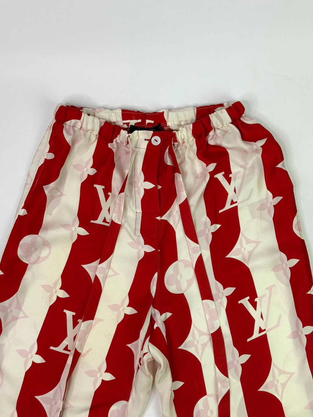 LOUIS VUITTON RED MONOGRAM SILK TWILL TROUSERS ( SIZE 38/10)