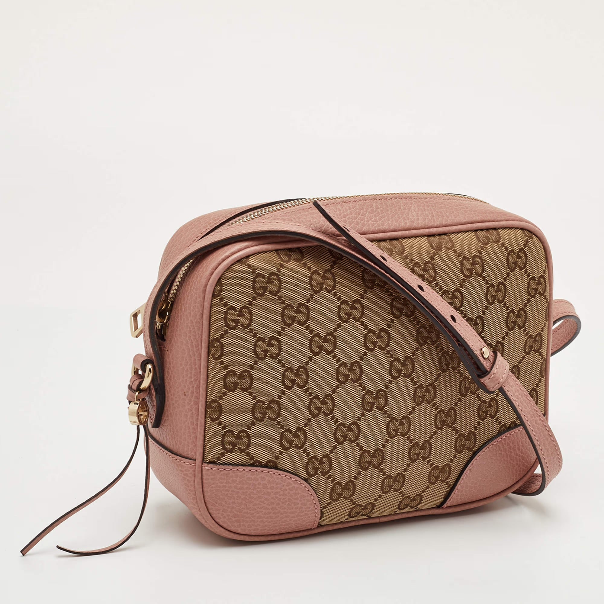 Gucci Bree Mini Beige/Light Pink GG Canvas and Leather Camera Crossbody Bag