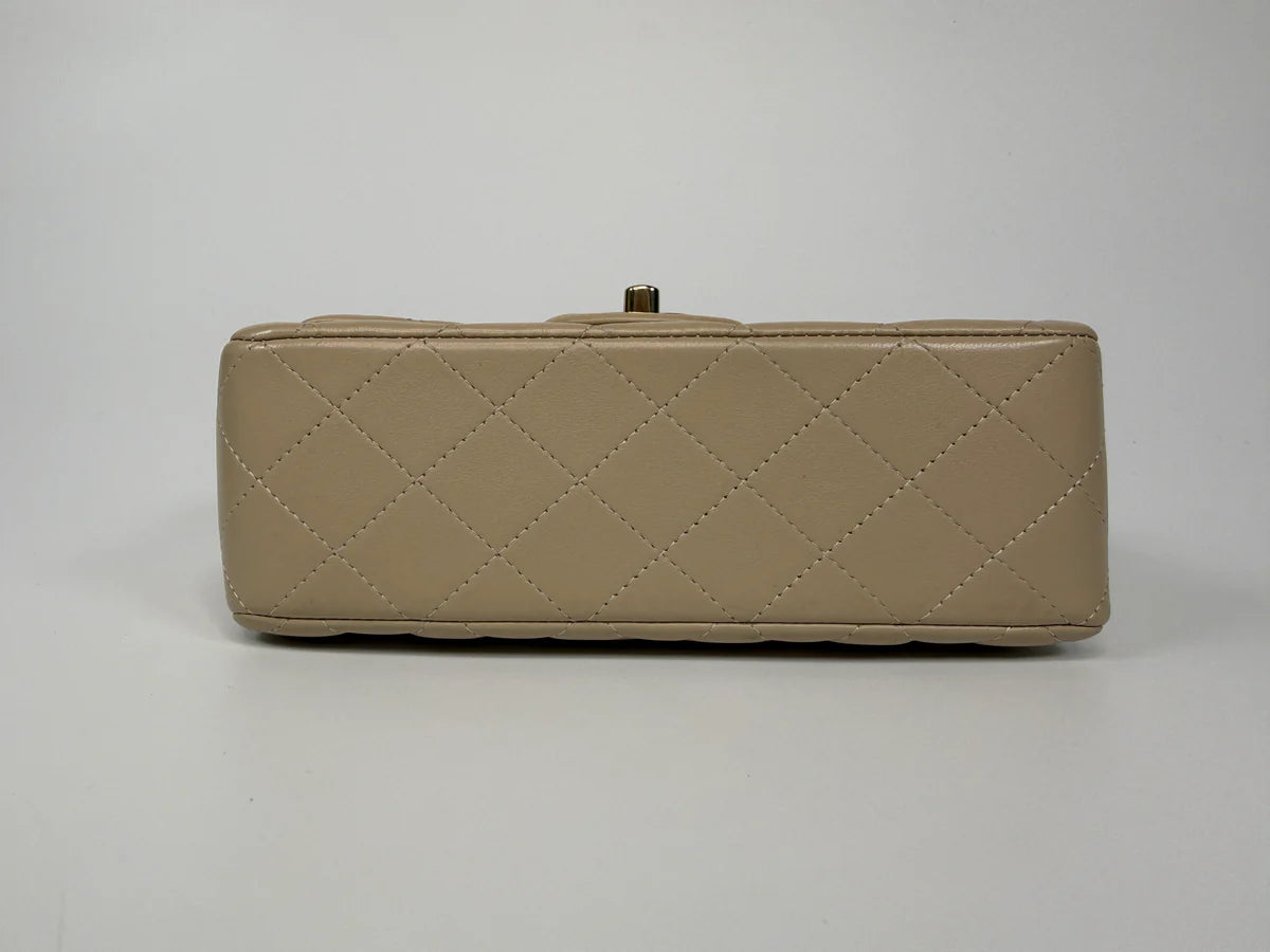 CHANEL MINI RECTANGLE TOP HANDLE IN ECRU LAMBSKIN LEATHER WITH GHW