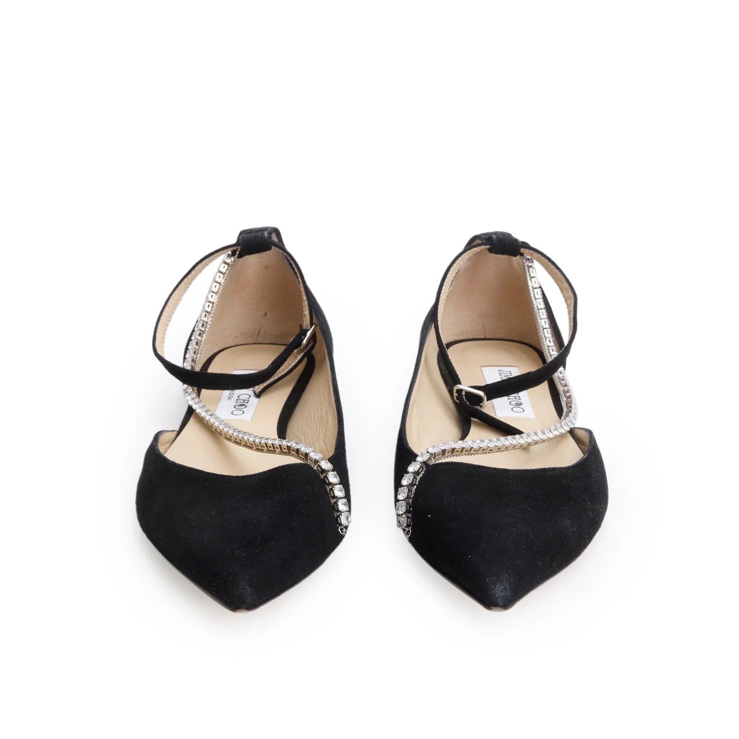Jimmy Choo Black Suede Crystal Embellished Trude Flat, Size 38