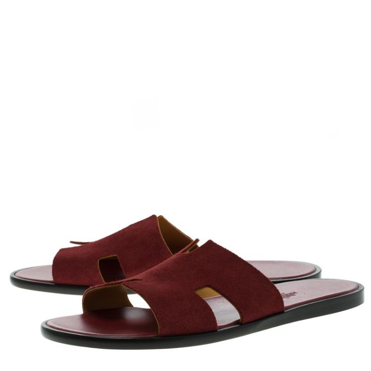Hermes Maroon Suede Izmir Sandals Size 44