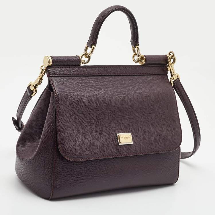 Dolce & Gabbana Burgundy Leather Medium Miss Sicily Top Handle Bag