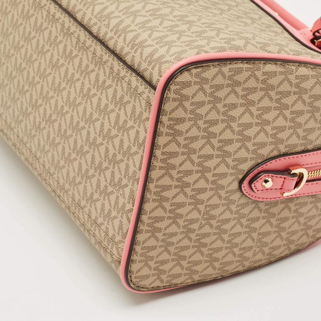 Michael Kors Tea Rose/Beige Signature Coated Canvas Medium Travel Duffle Bag