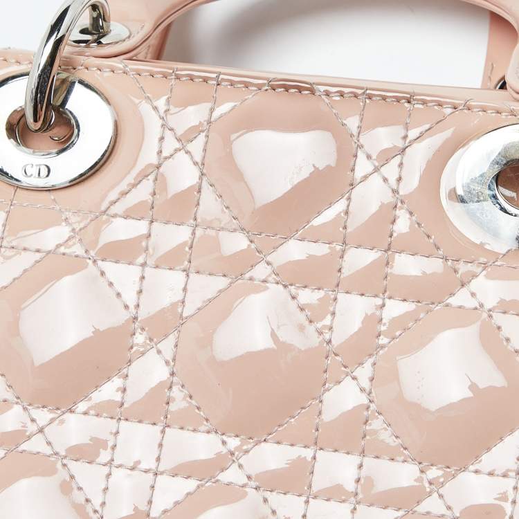 Dior Pink Cannage Patent Leather Mini Lady Dior Tote