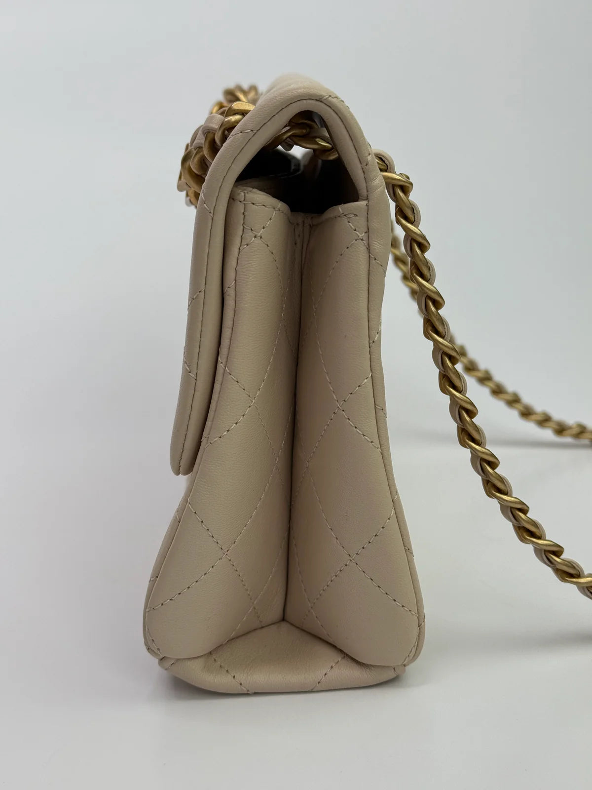 CHANEL MEDIUM QUILTED LAMBSKIN LOGO LETTERS TOUCH CHAIN FLAP BAG