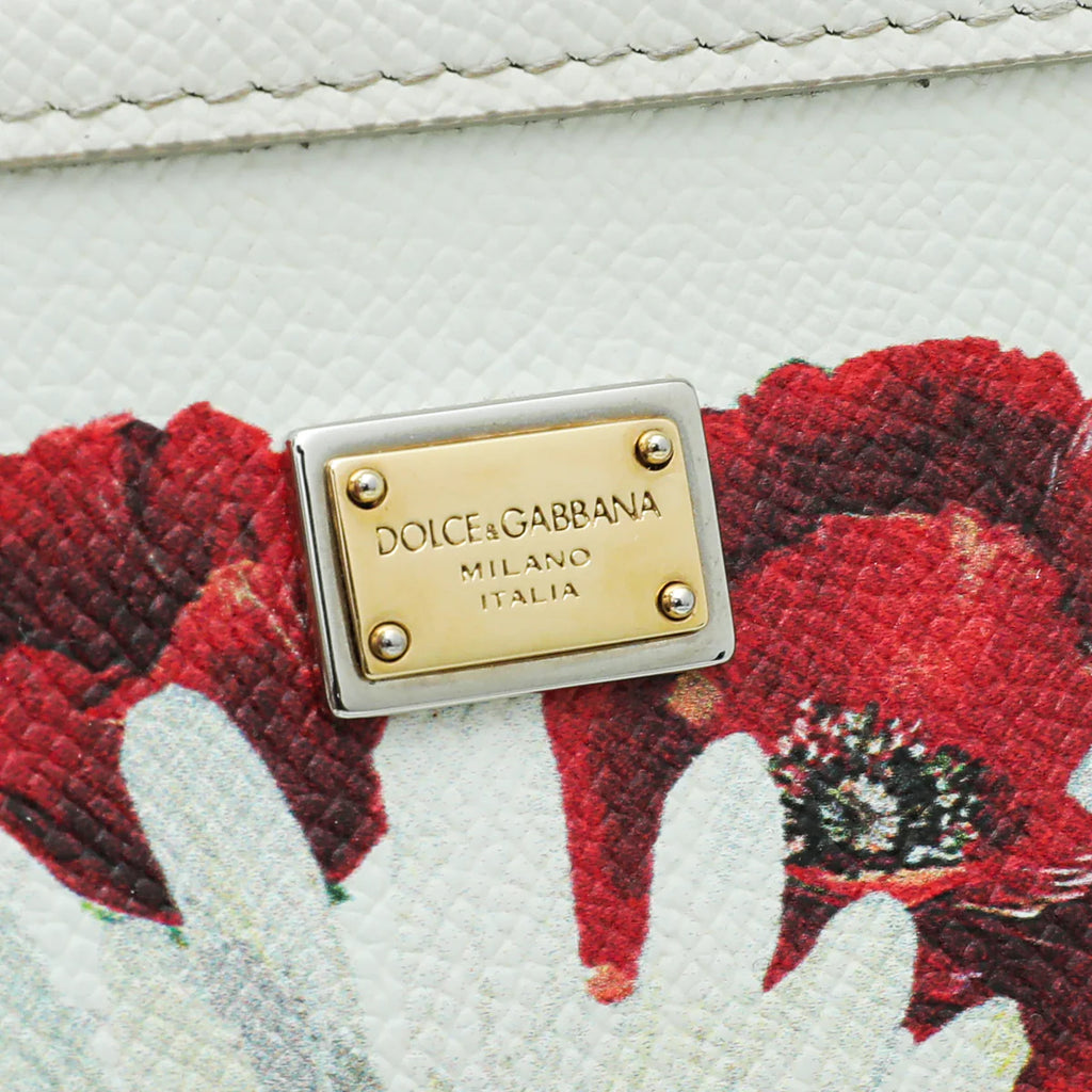 Dolce & Gabbana White Multicolor Flower Print Sicily Medium Bag