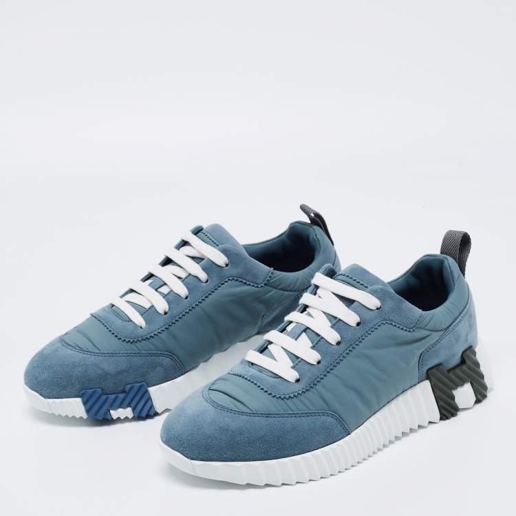 Hermes Blue Neoprene and Suede Bouncing Sneakers Size 37