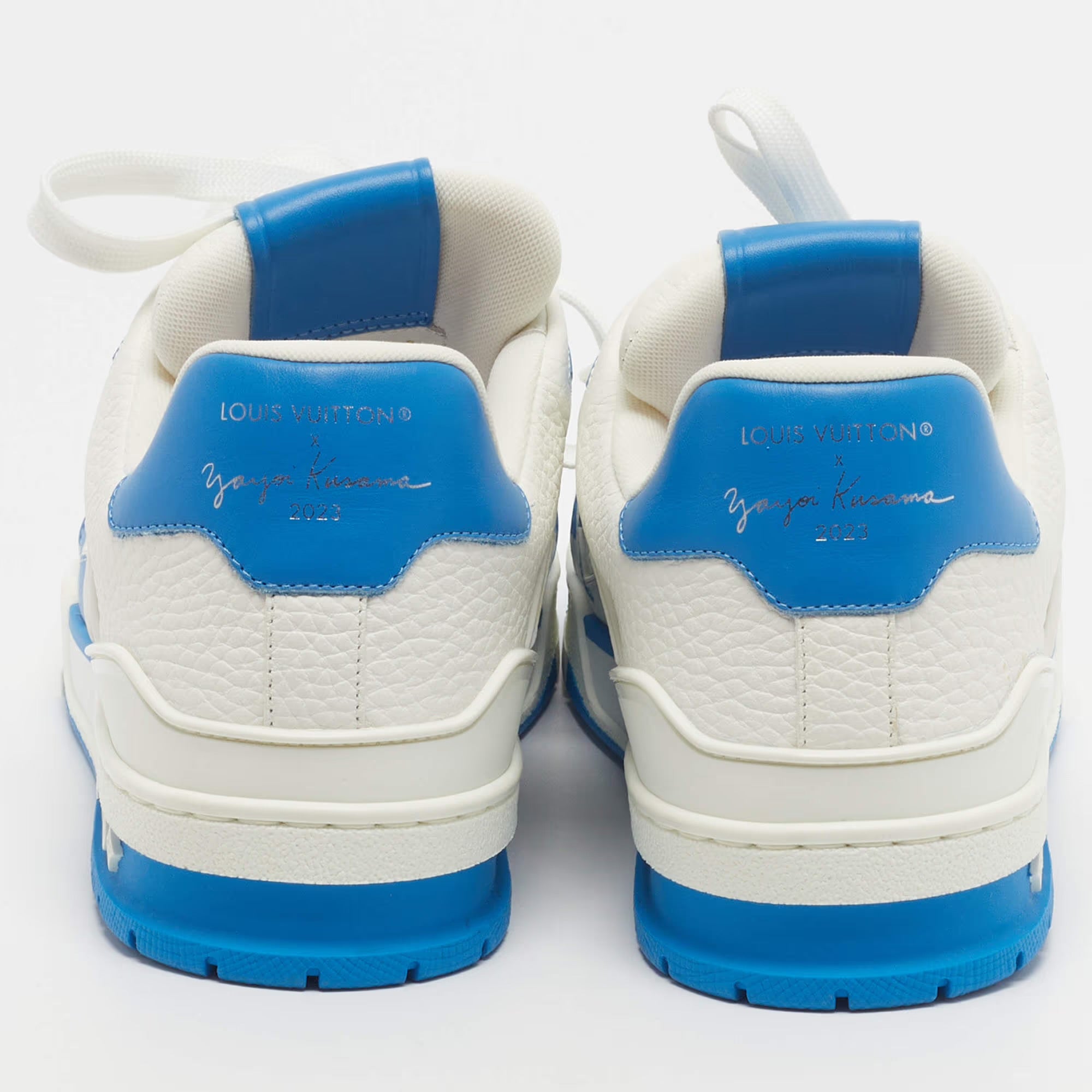 Louis Vuitton Yayoi Kusama X Trainer Size 41 White/Blue Leather Lace Up Sneakers