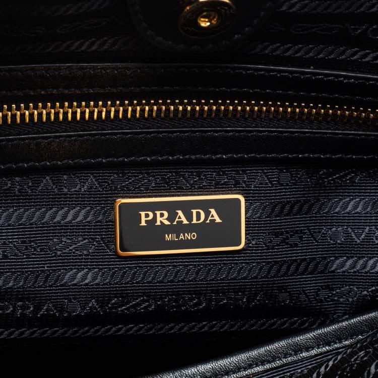Prada Black Leather And Tessuto Tote