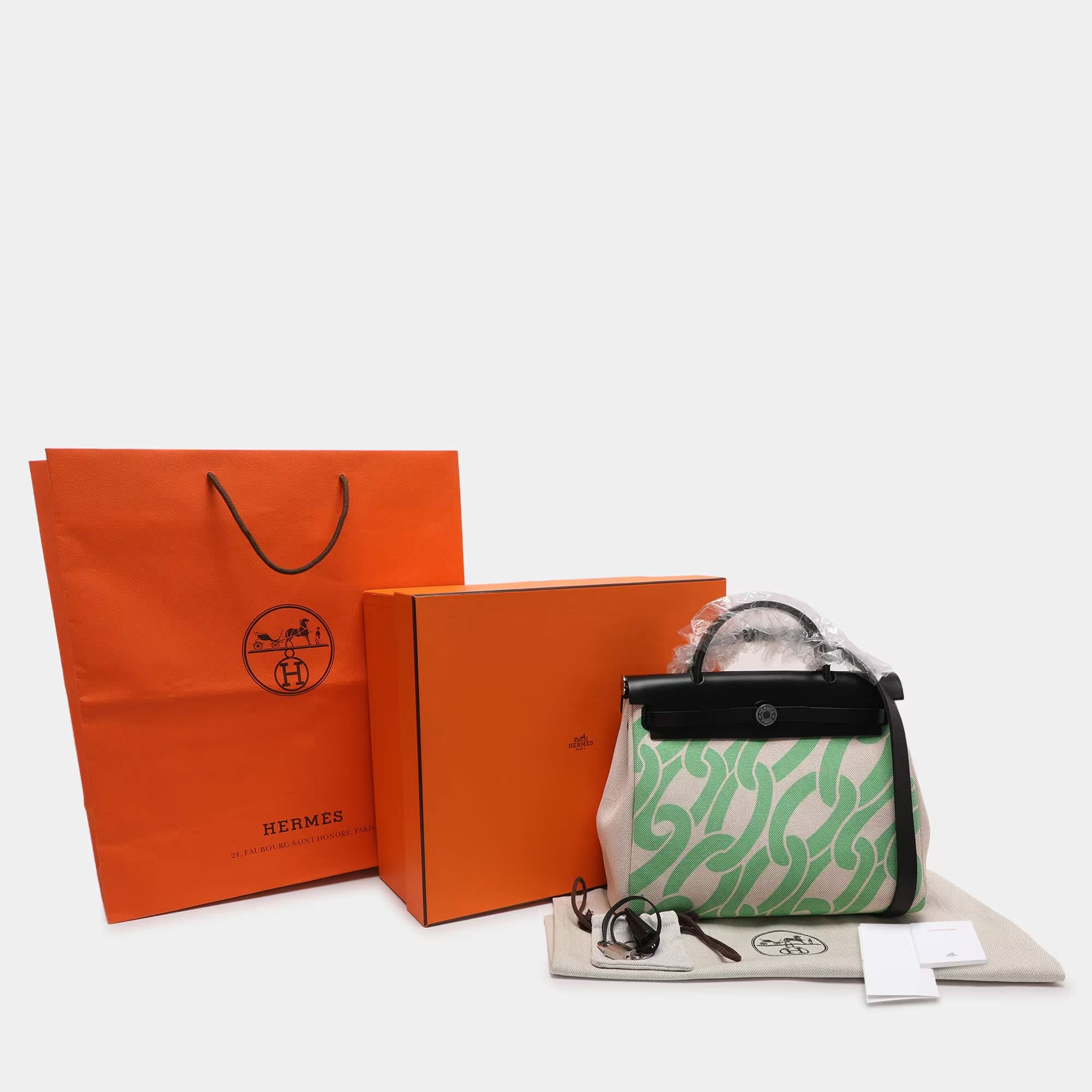 Hermès Vert Comics/Black H Plume Canvas and Vache Hunter Leather Maillons & Co Motif Herbag Zip 31 Bag