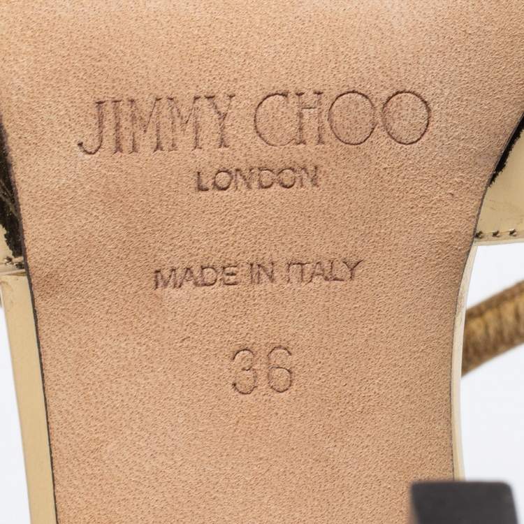 Jimmy Choo Metallic Gold Patent Leather Sandals Size 36