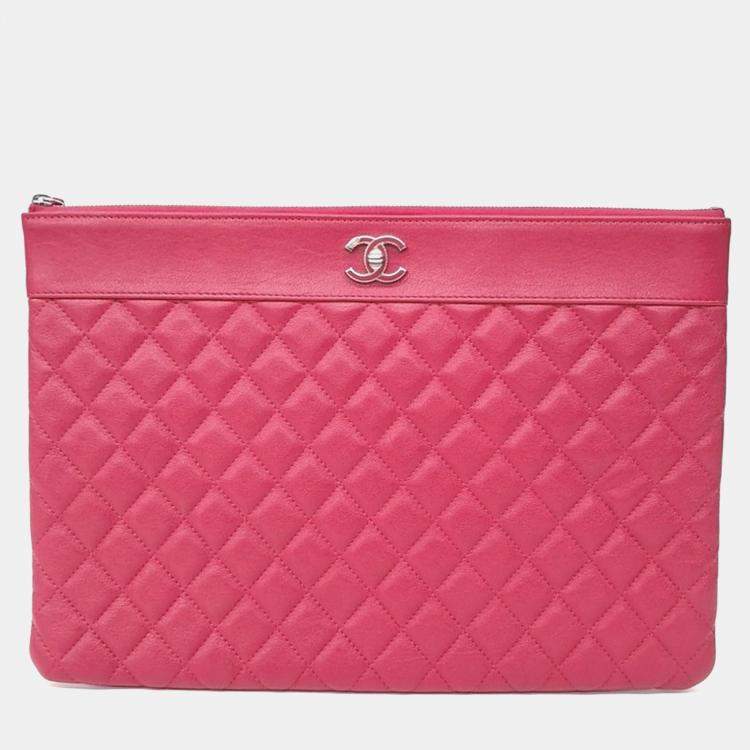 Chanel Pink Leather Mademoiselle Clutch