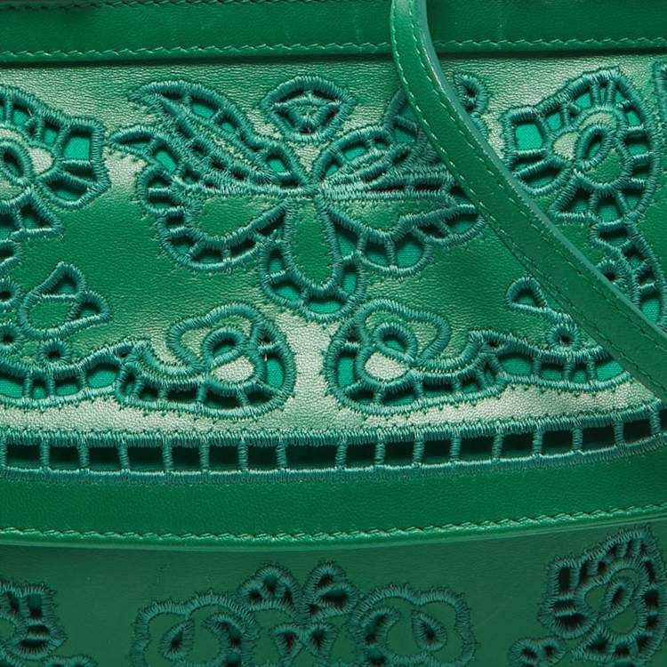 Dolce & Gabbana Green Leather Small Embroidered Miss Sicily Top Handle Bag