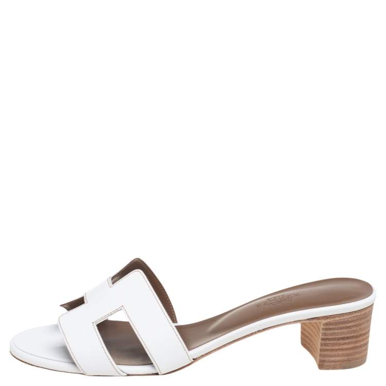 Hermes White Leather Oasis Slide Sandals Size 37.5