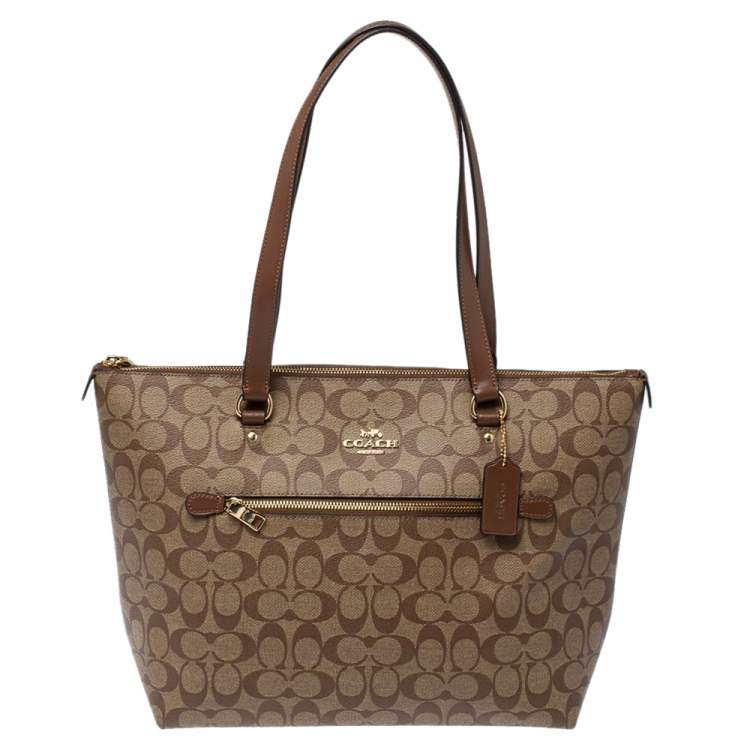 Coach Beige/Brown Signature Coated Canvas and Leather Gallery Tote