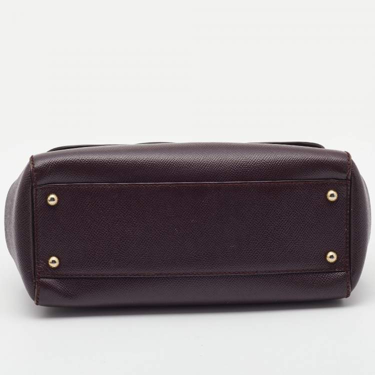 Dolce & Gabbana Burgundy Leather Medium Miss Sicily Top Handle Bag