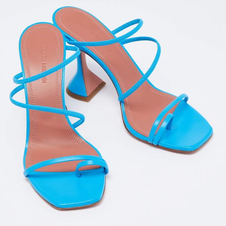 Amina Muaddi Blue Leather Naima Fluo Sandals Size 37.5