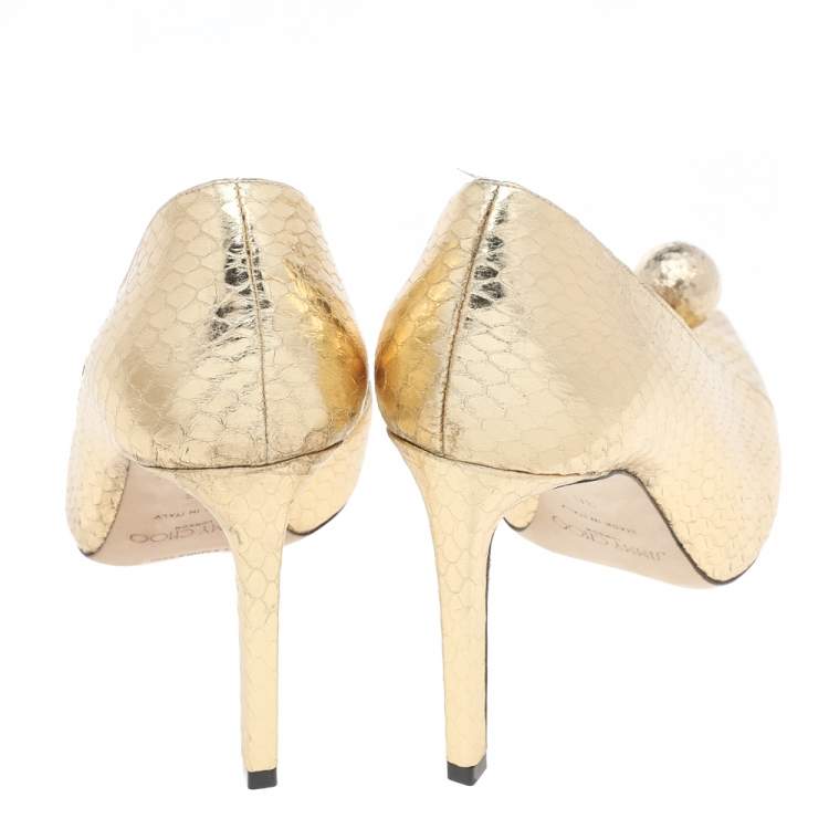 Jimmy Choo Gold Python Embossed Leather Sadira D'orsay Pumps Size 36
