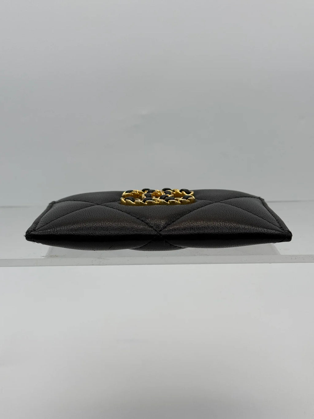 CHANEL 19 CARD WALLET IN BLACK LAMBSKIN